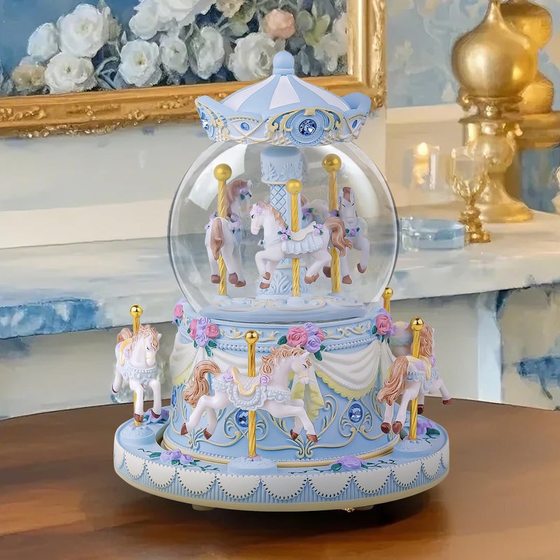 Mr.Winder Music Box Carousel Snow Globe, Anniversary Christmas Birthday Gifts for Girls Mom Friend Daughter, Unicorn Music Boxes Carousel Horse with Lights Play You are My Sunshine - Image 3